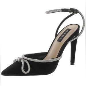 NIB Aqua Charm Ankle Strap High Heel Suede Pumps - Black